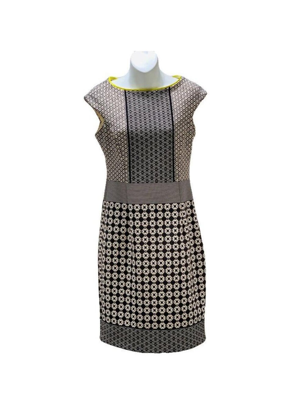 Maggy London Womens Career Size 4 Ebony/Ivory Geometric Print Jersey Dress